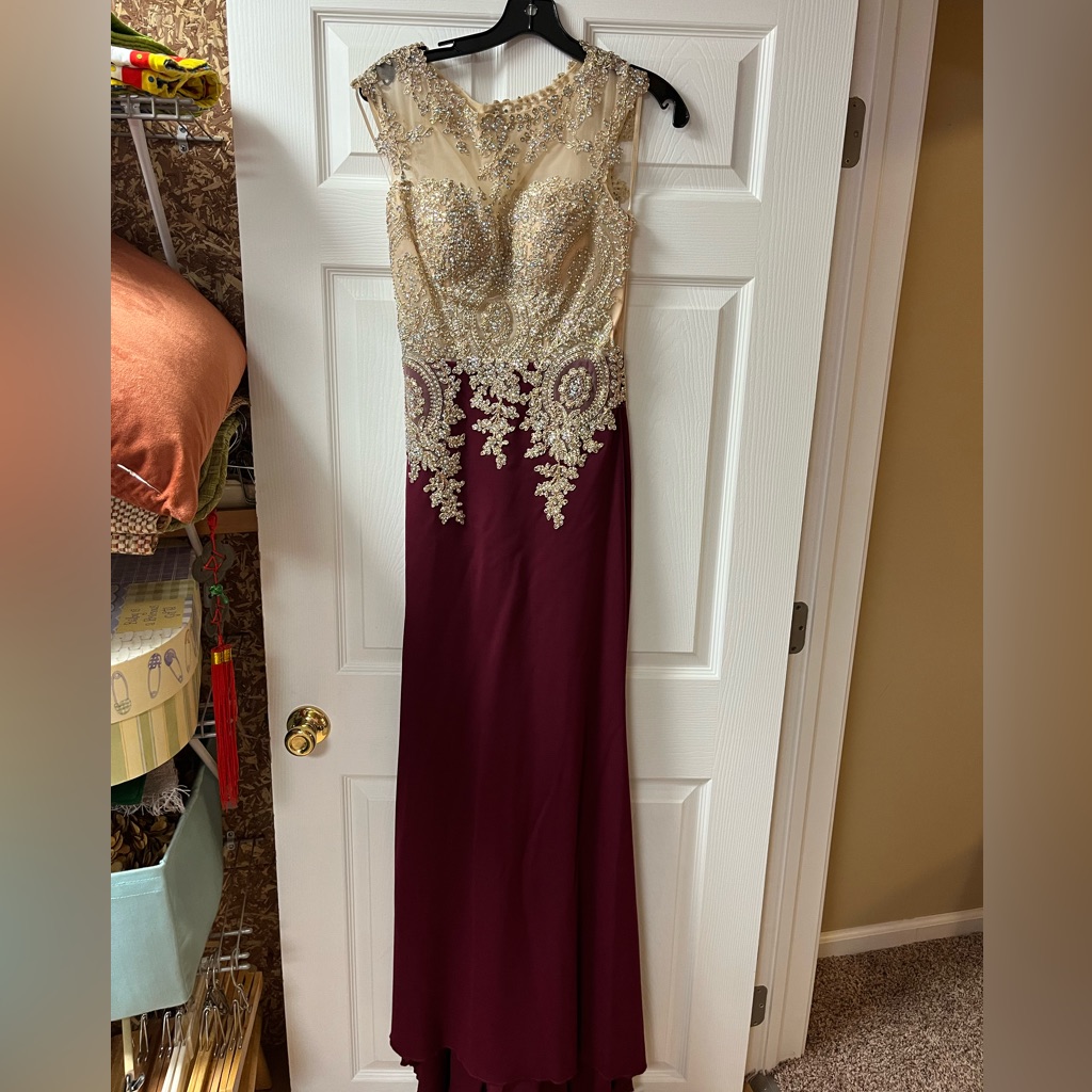 Maroon Prom Dress With Beaded Top Size 4